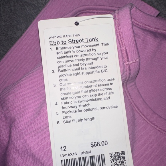 NWT Lululemon Ebb to Street Tank Dahlia Mauve Size 12 - Picture 4 of 4